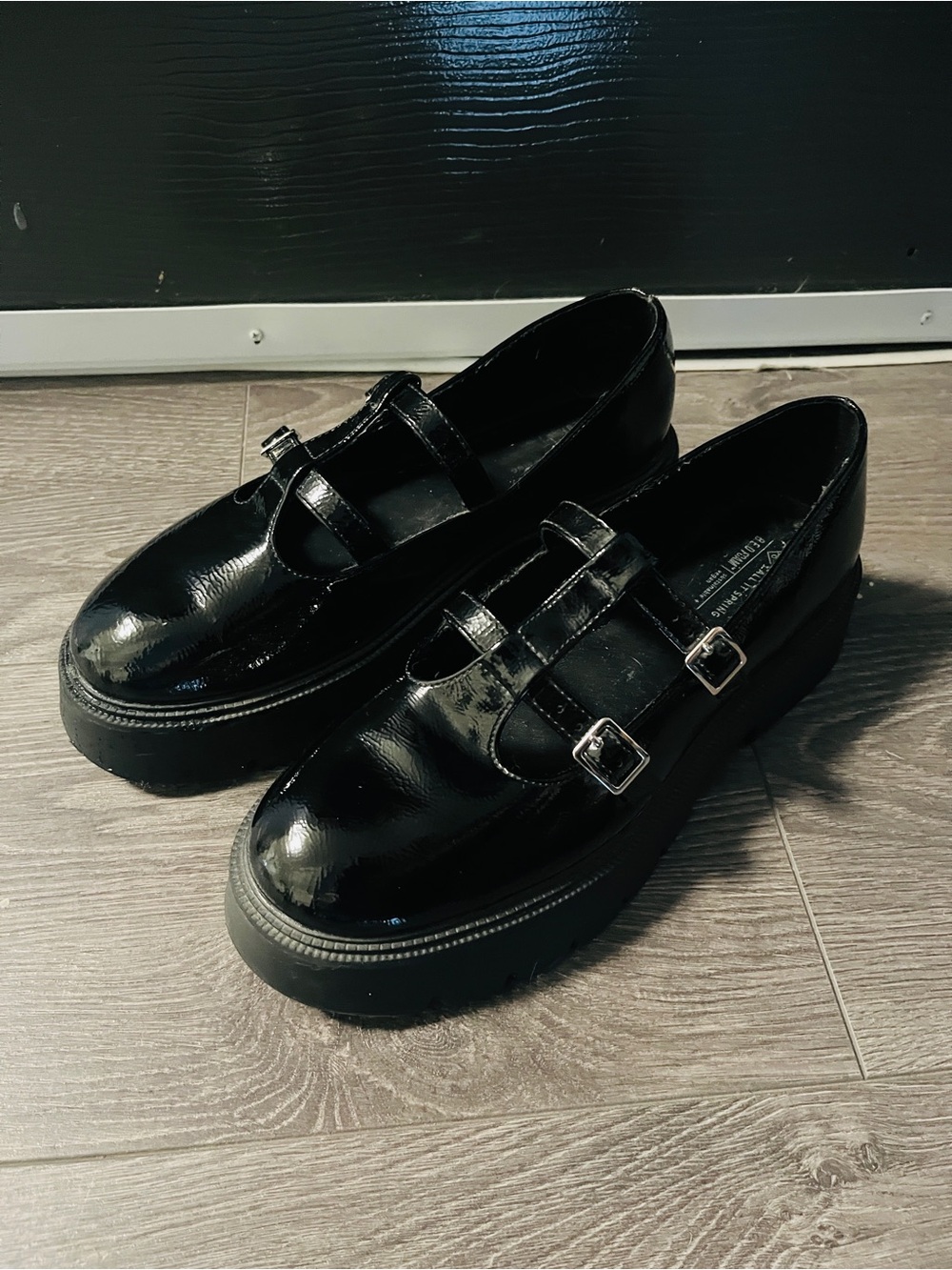 Call It Spring Black Patent Double Buckle Platform Mary Janes